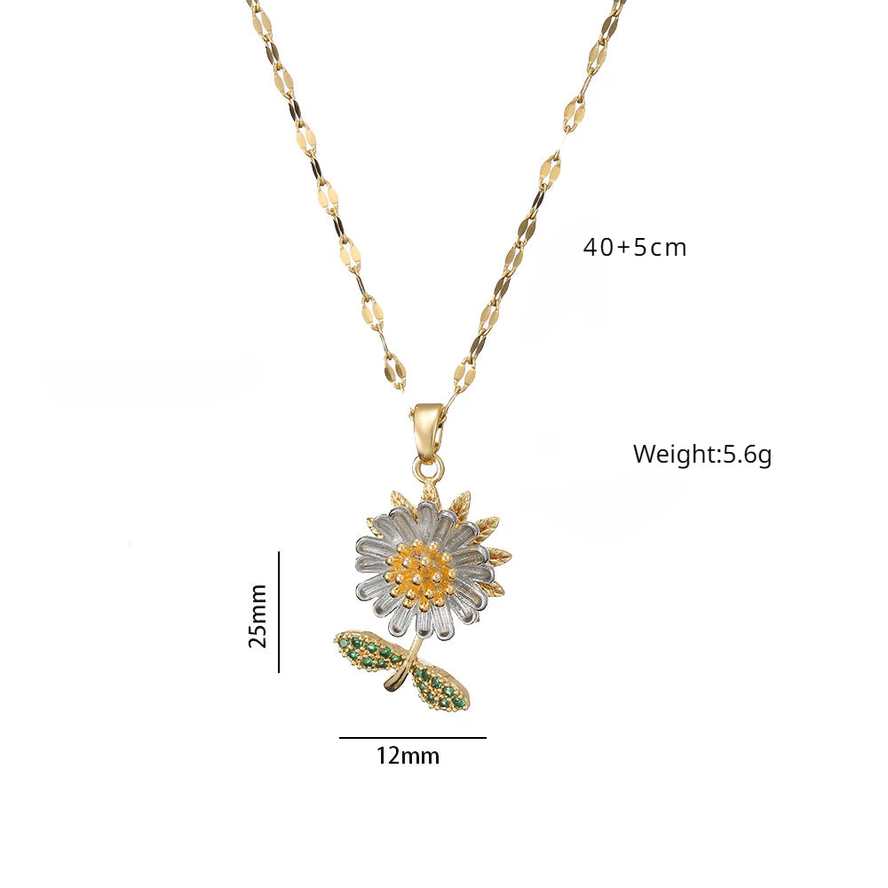Sweet White Daisy Sunflower Pendant Necklaces for Women Girls Stainless Steel Chain Gold Color Accessories Jewelry Gifts