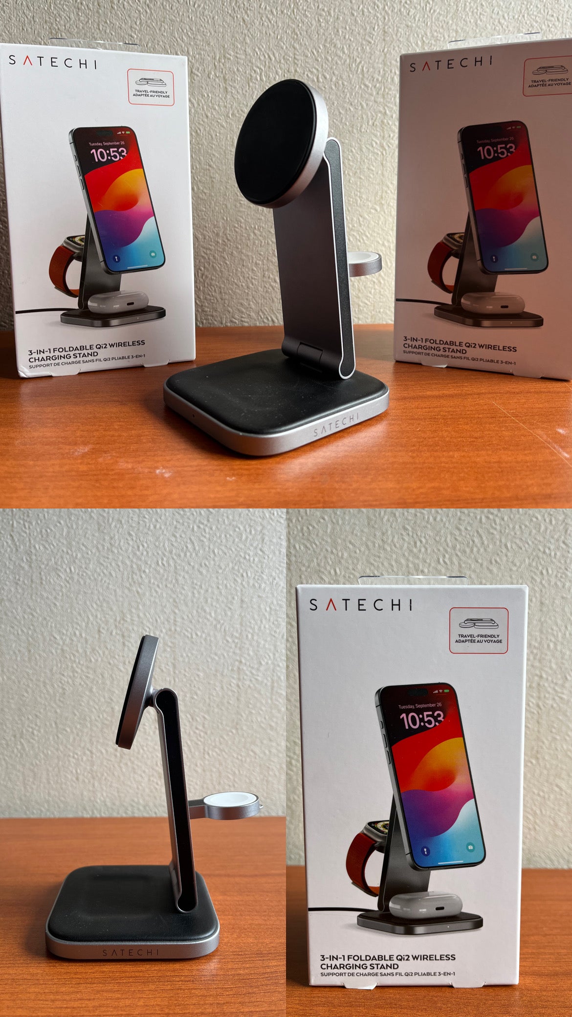 Cargador inalámbrico 3 en 1 plegable para iPhone, Apple Watch y AirPods.