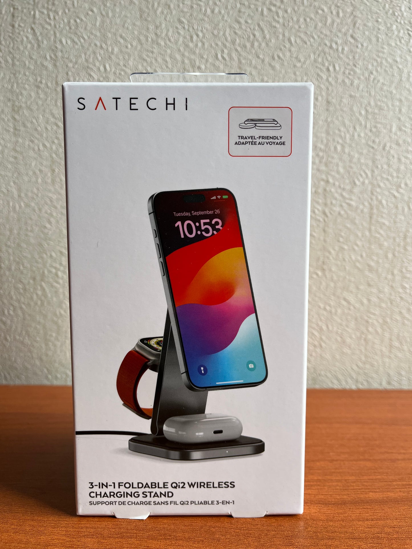 Cargador inalámbrico 3 en 1 plegable para iPhone, Apple Watch y AirPods.